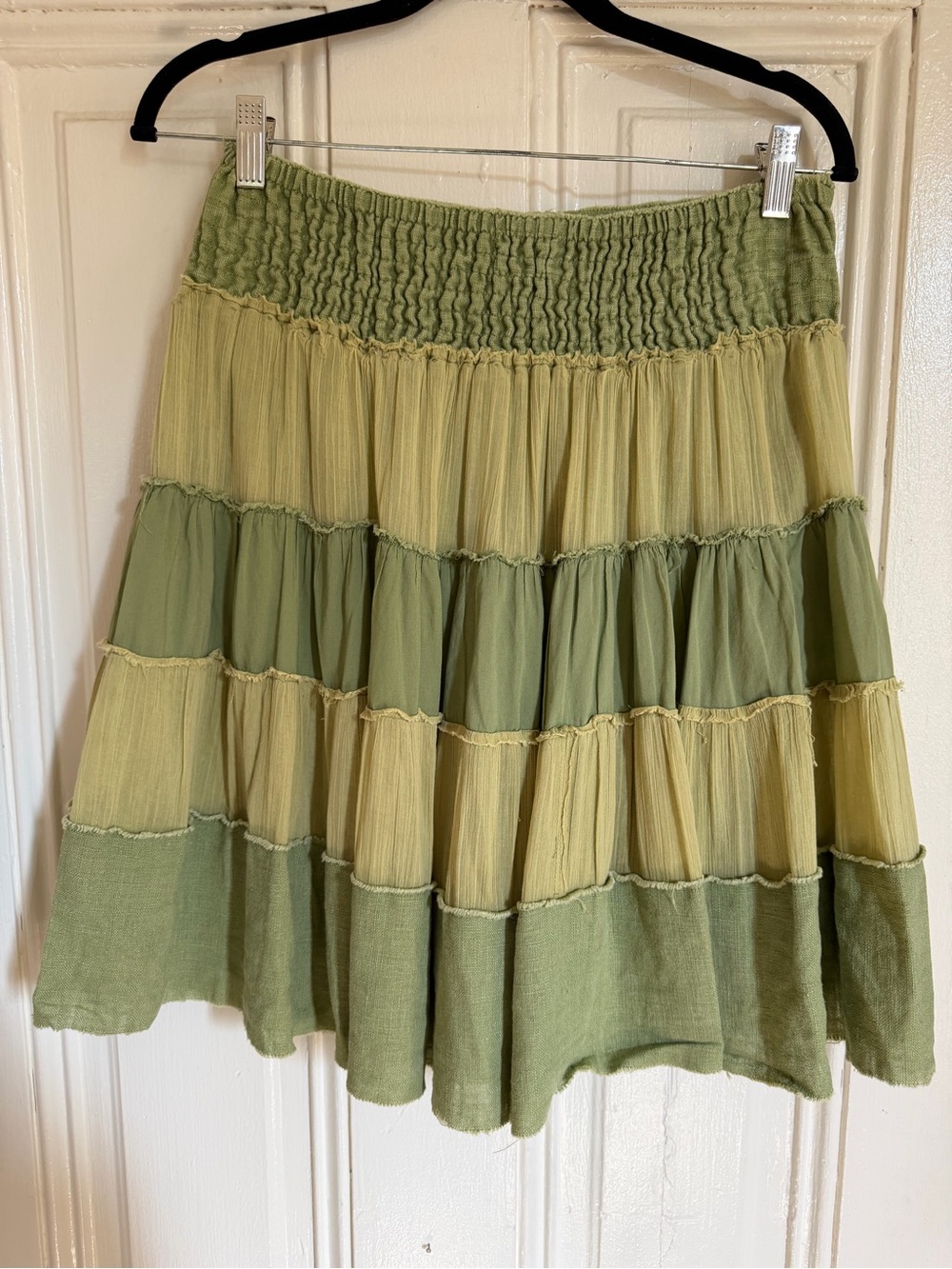 Y2K rare free people size small Women's Two-Tone Green Tiered Boho Skirt - Picture 6 of 15
